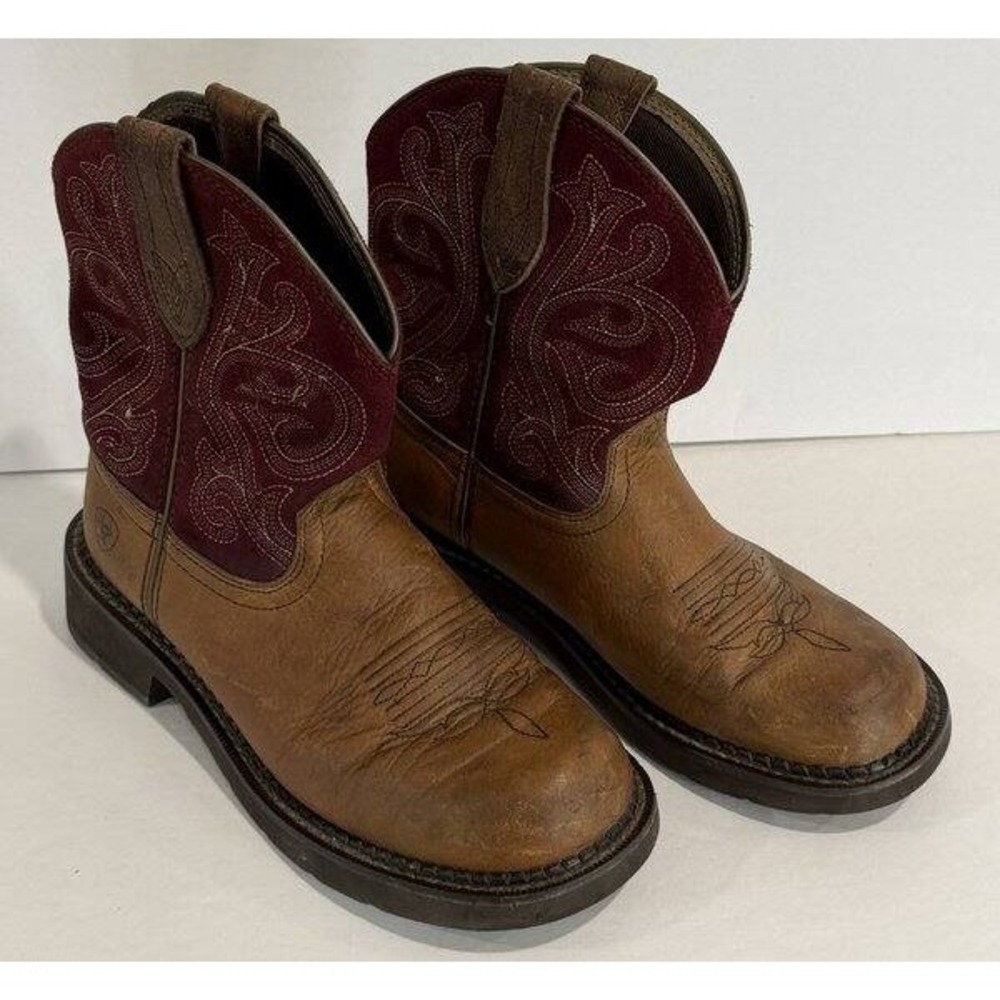 Ariat Womens Fatbaby Western Boots Burgundy Brown Leather Suede Size 7.5